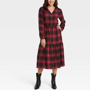 Knox Rose Red, Black Plaid Long Sleeve A-Line Dress Size XXL